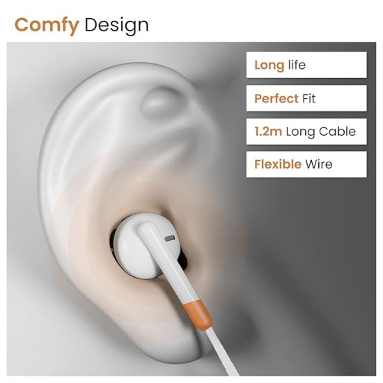 Ambrane Wired Type C in Ear Earphones with in-line Mic for Clear Calling, 1.2M Cable, 14mm Dynamic Drivers for BoostedBass, Multi-Functional Controller for Type C Enabled Mobiles (Stringz 02, Black)