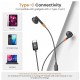Ambrane Wired Type C in Ear Earphones with in-line Mic for Clear Calling, 1.2M Cable, 14mm Dynamic Drivers for BoostedBass, Multi-Functional Controller for Type C Enabled Mobiles (Stringz 02, Black)