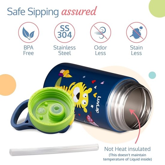 LuvLap Premium Stainless Steel Straw Sipper Made of SS304 Steel, 280ml, Blue, with One-Touch Spout Opening, BPA-Free, Rust-Free, Odour-Free Durable Design, with Easy Portable Handle, LuvLap Premium Stainless Steel Straw Sipper Made of SS304 Steel, 280ml, Blue, with One-Touch Spout Opening, BPA-Free, Rust-Free, Odour-Free Durable Design, with Easy Portable Handle,