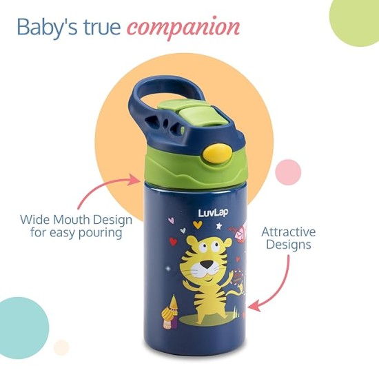 LuvLap Premium Stainless Steel Straw Sipper Made of SS304 Steel, 280ml, Blue, with One-Touch Spout Opening, BPA-Free, Rust-Free, Odour-Free Durable Design, with Easy Portable Handle, LuvLap Premium Stainless Steel Straw Sipper Made of SS304 Steel, 280ml, Blue, with One-Touch Spout Opening, BPA-Free, Rust-Free, Odour-Free Durable Design, with Easy Portable Handle,