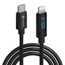 Portronics Konnect View 3A 27W Futuristic Type C to 8 Pin Unbreakable Nylon Braided Fast Charging Cable with Real Time Monitoring Led Display, Fast Data Sync, Support all Lighting Devices 1.2M Length