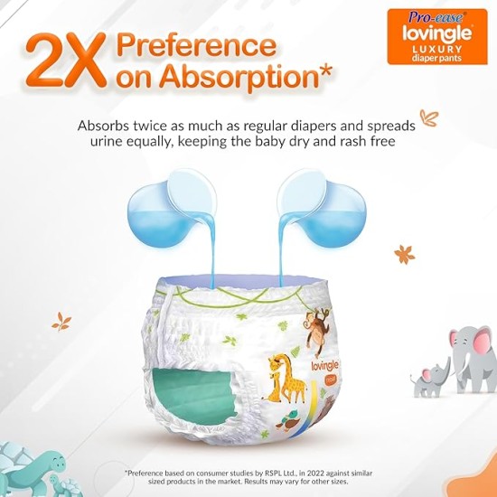Pro-ease Lovingle Luxury Baby Diaper|Pant Style Diaper for Baby|Diaper S size|2X Preference on Absorption*IAdvanced Leakage Protection|Wetness Indicator|Easy Throw Tape|5-8 kg|69 Pieces Pro-ease Lovingle Luxury Baby Diaper|Pant Style Diaper for Baby|Diaper S size|2X Preference on Absorption*IAdvanced Leakage Protection|Wetness Indicator|Easy Throw Tape|5-8 kg|69 Pieces