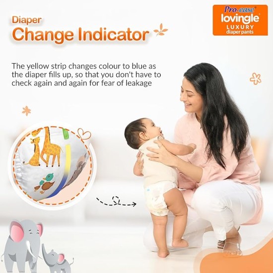 Pro-ease Lovingle Luxury Baby Diaper|Pant Style Diaper for Baby|Diaper S size|2X Preference on Absorption*IAdvanced Leakage Protection|Wetness Indicator|Easy Throw Tape|5-8 kg|69 Pieces Pro-ease Lovingle Luxury Baby Diaper|Pant Style Diaper for Baby|Diaper S size|2X Preference on Absorption*IAdvanced Leakage Protection|Wetness Indicator|Easy Throw Tape|5-8 kg|69 Pieces
