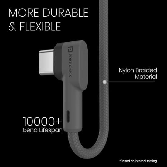 Portronics Konnect L Fast Charging 3A Type-C Cable 2 Meter with Charge & Sync Function for All Type-C Devices (Grey) Portronics Konnect L Fast Charging 3A Type-C Cable 2 Meter with Charge & Sync Function for All Type-C Devices (Grey)