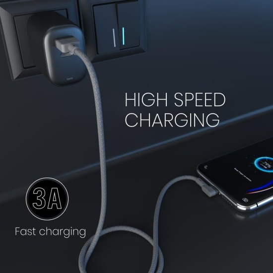 Portronics Konnect L Fast Charging 3A Type-C Cable 2 Meter with Charge & Sync Function for All Type-C Devices (Grey) Portronics Konnect L Fast Charging 3A Type-C Cable 2 Meter with Charge & Sync Function for All Type-C Devices (Grey)