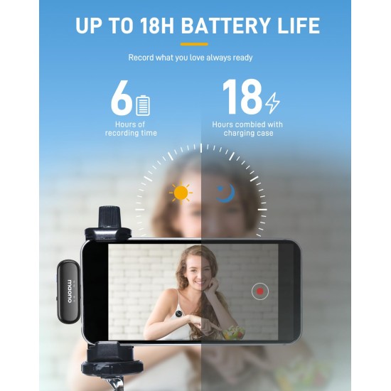 MAONO Wireless Collar Mic for YouTube PC and Type C Mobile, Noise Cancellation Lapel mic with 6H Battery, 100m Transmission, Gain, Mute, Monitoring for YouTube, Vlogging, Podcasting (WM620-Black)