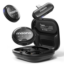 MAONO Wireless Collar Mic for YouTube PC and Type C Mobile, Noise Cancellation Lapel mic with 6H Battery, 100m Transmission, Gain, Mute, Monitoring for YouTube, Vlogging, Podcasting (WM620-Black)