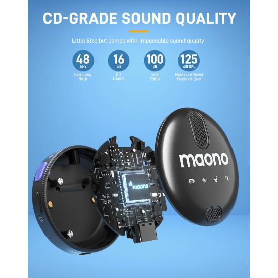 MAONO Wireless Collar Mic for YouTube PC and Type C Mobile, Noise Cancellation Lapel mic with 6H Battery, 100m Transmission, Gain, Mute, Monitoring for YouTube, Vlogging, Podcasting (WM620-Black)