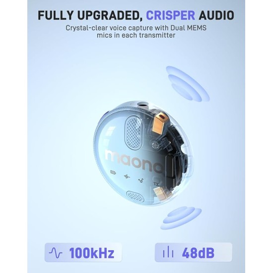 MAONO Wireless Collar Mic for YouTube PC and Type C Mobile, Noise Cancellation Lapel mic with 6H Battery, 100m Transmission, Gain, Mute, Monitoring for YouTube, Vlogging, Podcasting MAONO Wireless Collar Mic for YouTube PC and Type C Mobile, Noise Cancellation Lapel mic with 6H Battery, 100m Transmission, Gain, Mute, Monitoring for YouTube, Vlogging, Podcasting