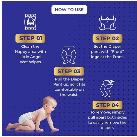Little Angel Baby Easy Dry Diaper Pants With 12 Hrs Absorption Medium (M) Size 74 Count, 7-12 Kgs - M (74 Pieces) Little Angel Baby Easy Dry Diaper Pants With 12 Hrs Absorption Medium (M) Size 74 Count, 7-12 Kgs - M (74 Pieces)