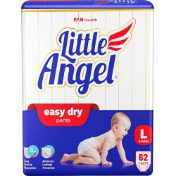 Little Angel Baby Easy Dry Diaper Pants With 12 Hrs Absorption Large Size, 9-14 Kgs - L (62 Pieces)