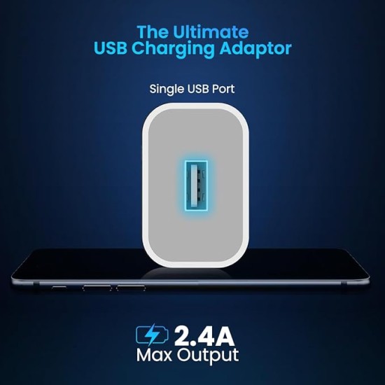 Portronics Adapto 12 C 2.4A 12W Fast Wall Charger with 1M Type C Charging Cable for iPhone 11/Xs/XS Max/XR/X/8/7/6/Plus, iPad Pro/Air 2/Mini 3/Mini 4, Samsung S4/S5, and More(White)