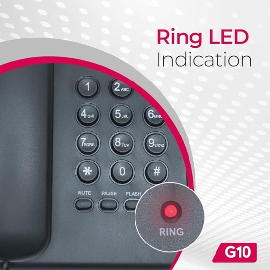 Beetel G10 Newly Launched, Corded Landline Phone, Ringer LED Indication, Desk and Wall Mountable, 3 Step Ringer Volume Control, Tone/Puls/Flash/Pause/Redial, TEC Certified (G10 Black)