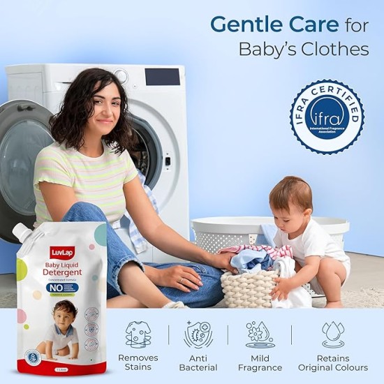 LuvLap Baby Laundry Detergent Refill pack- 1000ml, pH Balanced Dermatologically tested formula, No harsh chemicals, Safe for mommy's hands & baby's skin, Anti Bacterial, Enriched in Aloe Vera