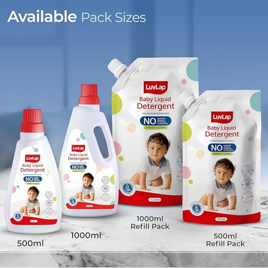 LuvLap Baby Laundry Detergent Refill pack- 1000ml, pH Balanced Dermatologically tested formula, No harsh chemicals, Safe for mommy's hands & baby's skin, Anti Bacterial, Enriched in Aloe Vera
