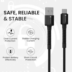 Portronics Konnect X USB to Type C Cable with 3A Output, Fast Charging & Data Transfer, Nylon Braided, Aluminium Alloy Shell, 1M Length compatible with Type C Smartphones(Black) Portronics Konnect X USB to Type C Cable with 3A Output, Fast Charging & Data Transfer, Nylon Braided, Aluminium Alloy Shell, 1M Length compatible with Type C Smartphones(Black)