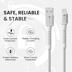 Portronics Konnect X USB to 8 Pin Cable with 3A Output, Fast Charging & Data Transfer, Nylon Braided, Aluminium Alloy Shell, 1M Length compatible with 8 PIN Devices(White)