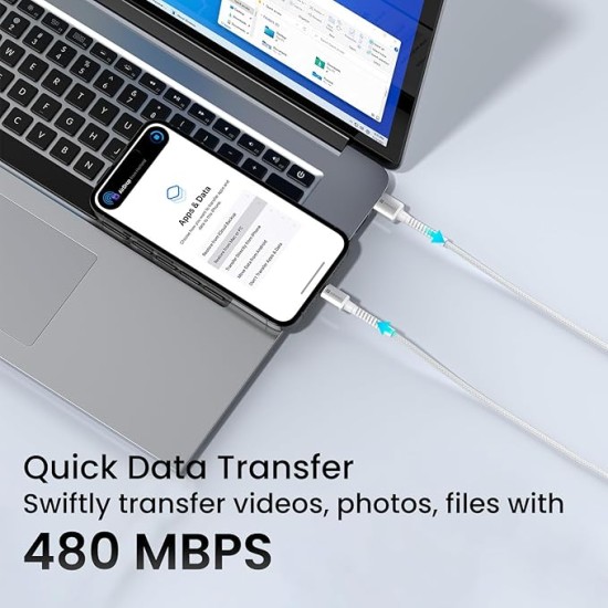 Portronics Konnect X USB to 8 Pin Cable with 3A Output, Fast Charging & Data Transfer, Nylon Braided, Aluminium Alloy Shell, 1M Length compatible with 8 PIN Devices(White)