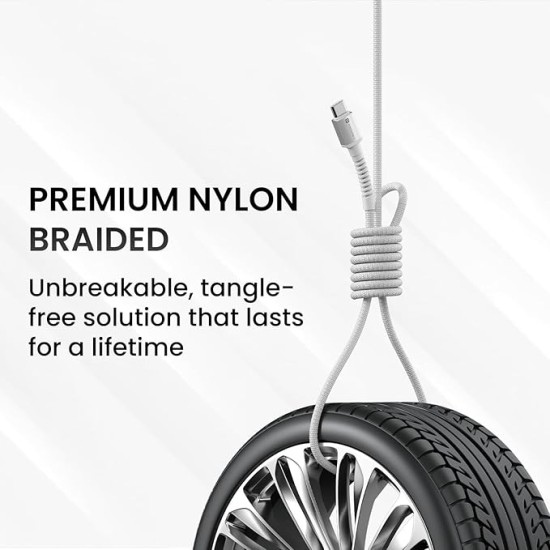 Portronics Konnect X USB to Type C Cable with 3A Output, Fast Charging & Data Transfer, Nylon Braided, Aluminium Alloy Shell, 1M Length compatible with Type C Smartphones(White)