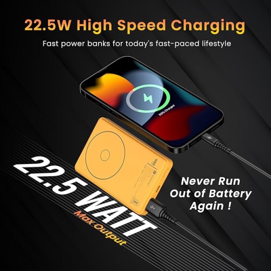 Portronics Luxcell Wireless Mini 10k 10000mAh 15W Magnetic Wireless Fast Charging Nano Power Bank with 22.5 Wired Output Compatible with iPhone 12 & Above & Other QI Enabled Devices(Yellow) Portronics Luxcell Wireless Mini 10k 10000mAh 15W Magnetic Wireless Fast Charging Nano Power Bank with 22.5 Wired Output Compatible with iPhone 12 & Above & Other QI Enabled Devices(Yellow)