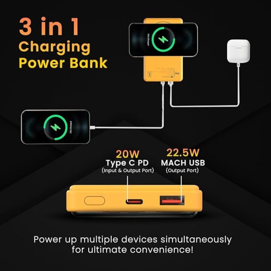 Portronics Luxcell Wireless Mini 10k 10000mAh 15W Magnetic Wireless Fast Charging Nano Power Bank with 22.5 Wired Output Compatible with iPhone 12 & Above & Other QI Enabled Devices(Yellow) Portronics Luxcell Wireless Mini 10k 10000mAh 15W Magnetic Wireless Fast Charging Nano Power Bank with 22.5 Wired Output Compatible with iPhone 12 & Above & Other QI Enabled Devices(Yellow)