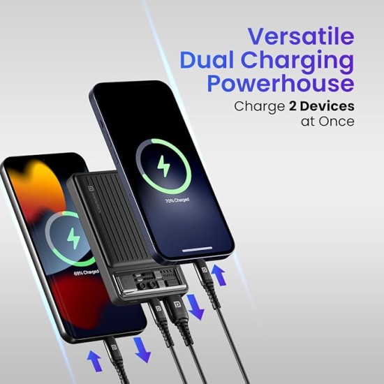 Portronics Luxcell Mini 10K Advanced 10000 mAh Nano Power Bank with 22.5W Max Output, LED Indicator, Mach USB-A Output, Type C PD Output, Type C Input, Wake Up Button(Black)