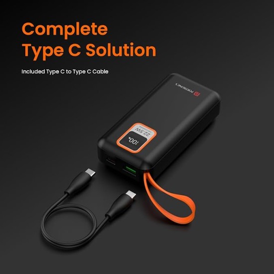 Portronics Ampbox 10K 10000 mAh Nano Power Bank with 22.5W Fast Charging, Digital Display, Dual Output(Type C PD + USB), Type C Input, Wake Up Button(Black)