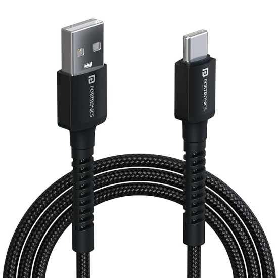 Portronics Konnect X 3A Unbreakable Nylon Braided USB to Type C Fast Charging Cable 2M Long, Supports All Type C Smartphones and Devices(Black) Portronics Konnect X 3A Unbreakable Nylon Braided USB to Type C Fast Charging Cable 2M Long, Supports All Type C Smartphones and Devices(Black)