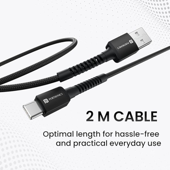 Portronics Konnect X 3A Unbreakable Nylon Braided USB to Type C Fast Charging Cable 2M Long, Supports All Type C Smartphones and Devices(Black) Portronics Konnect X 3A Unbreakable Nylon Braided USB to Type C Fast Charging Cable 2M Long, Supports All Type C Smartphones and Devices(Black)