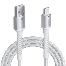 Portronics Konnect X 3A Unbreakable Nylon Braided USB to Type C Fast Charging Cable 2M Long, Supports All Type C Smartphones and Devices(White)
