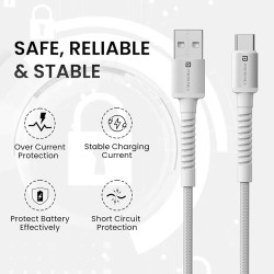 Portronics Konnect X 3A Unbreakable Nylon Braided USB to Type C Fast Charging Cable 2M Long, Supports All Type C Smartphones and Devices(White) Portronics Konnect X 3A Unbreakable Nylon Braided USB to Type C Fast Charging Cable 2M Long, Supports All Type C Smartphones and Devices(White)