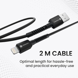 Portronics Konnect X USB to 8 Pin/Lightning Fast Charging Cable with 3A Output,Data Sync,Nylon Braided, Aluminium Alloy Shell, Compatible With iPhone 14,13,12,11, X, 8 Pro/Pro Max Series, iPad (Black)