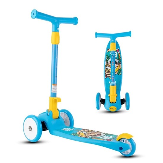 BUMTUM Smart Kick Scooter for Kids | 3 Adjustable Height Scooter, Foldable & Attractive PVC Wheels with Rare Brakes for Boys & Girls Age 5 Years (Blue)