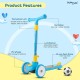 BUMTUM Smart Kick Scooter for Kids | 3 Adjustable Height Scooter, Foldable & Attractive PVC Wheels with Rare Brakes for Boys & Girls Age 5 Years (Blue)