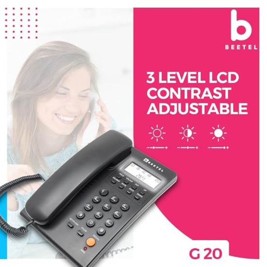 Beetel G20,TEC Certified,Caller ID Phone LCD Display, Ringer LED, DTMF/FSK Compatible, Adjustable Handset/Ringer Volume,Music on Hold,Desk/Wall Mountable,3 Level LCD Contrast,Alarm(Black)