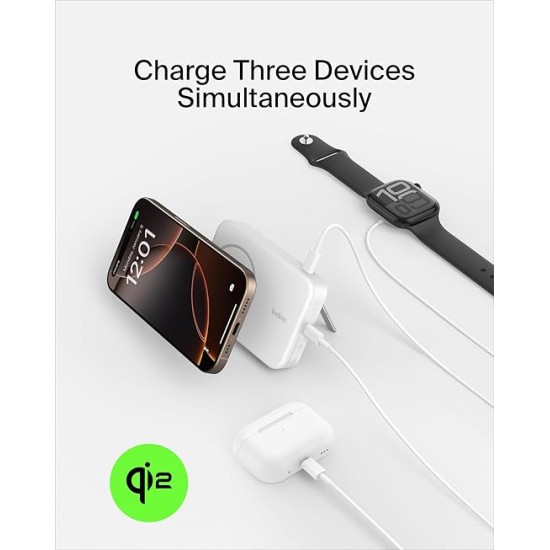 Belkin Qi2 10000 mAh Magsafe Wireless Power Bank | 15W Wireless Fast Charging, Compatible w/iPhone 17, Air, Pro, Pro Max, Google Pixel 10, etc. | 2 Years Warranty | White