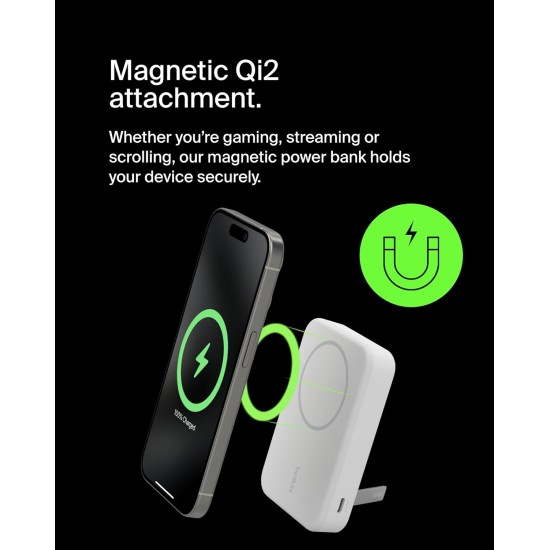 Belkin Qi2 10000 mAh Magsafe Wireless Power Bank | 15W Wireless Fast Charging, Compatible w/iPhone 17, Air, Pro, Pro Max, Google Pixel 10, etc. | 2 Years Warranty | White
