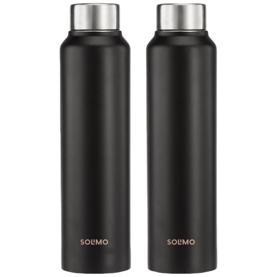 Stainless Steel Water Bottle (Pack of 2) | BIS-Approved | 900ml (Matte Black)