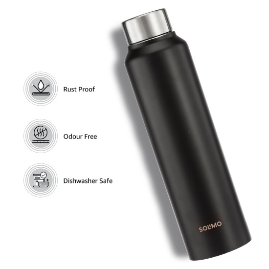 Stainless Steel Water Bottle (Pack of 2) | BIS-Approved | 900ml (Matte Black)