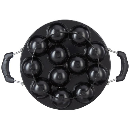 Solimo Die Cast Aluminium Nonstick Appam Patra/Paniyarakkal with Ss Lid 12 Cup with Side Handle, Black Solimo Die Cast Aluminium Nonstick Appam Patra/Paniyarakkal with Ss Lid 12 Cup with Side Handle, Black