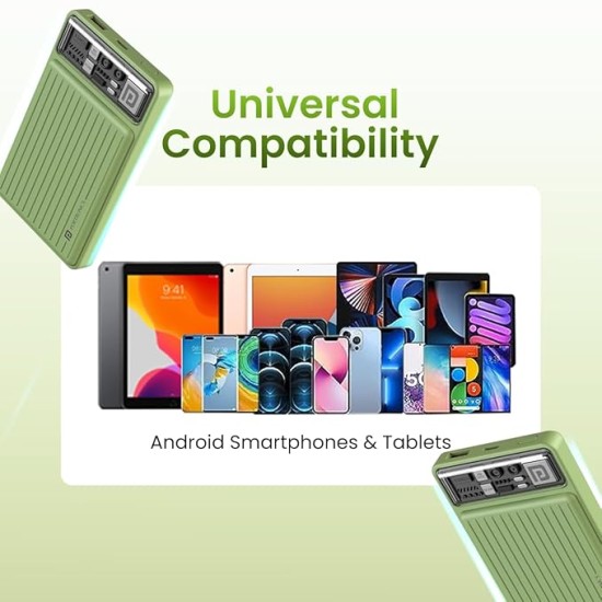 Portronics Luxcell Mini 10K Advanced 10000 mAh Nano Power Bank with 22.5W Max Output, LED Indicator, Mach USB-A Output, Type C PD Output, Type C Input, Wake Up Button(Green)