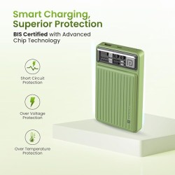 Portronics Luxcell Mini 10K Advanced 10000 mAh Nano Power Bank with 22.5W Max Output, LED Indicator, Mach USB-A Output, Type C PD Output, Type C Input, Wake Up Button(Green) Portronics Luxcell Mini 10K Advanced 10000 mAh Nano Power Bank with 22.5W Max Output, LED Indicator, Mach USB-A Output, Type C PD Output, Type C Input, Wake Up Button(Green)