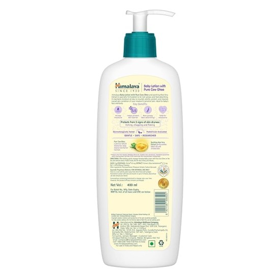 Himalaya Baby Lotion With Pure Cow Ghee 400Ml|Ph5.5|Aloe Vera|Safe For Newborns|For Baby's Sensitive Skin|No Parabens|No Phthalates|No Mineral Oil|No Synthetic Color|Dermatologically Tested