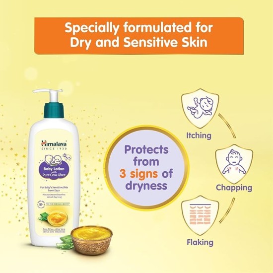 Himalaya Baby Lotion With Pure Cow Ghee 400Ml|Ph5.5|Aloe Vera|Safe For Newborns|For Baby's Sensitive Skin|No Parabens|No Phthalates|No Mineral Oil|No Synthetic Color|Dermatologically Tested
