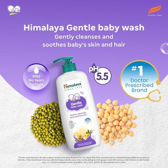 Himalaya Gentle Baby Wash 600ml | No tears formula |with chickpea and Green gram| Cleansing baby's gentle skin