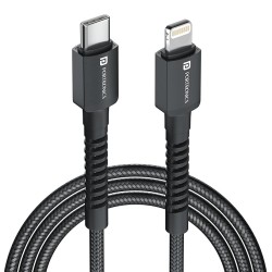 Portronics Konnect X 27W Type C to 8 Pin Fast Charging Strong Braided Cable, Metal Heads, 1M Length, Supports all 8 Pin & Lightning Devices (Black)