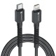 Portronics Konnect X 27W Type C to 8 Pin Fast Charging Strong Braided Cable, Metal Heads, 1M Length, Supports all 8 Pin & Lightning Devices (Black)