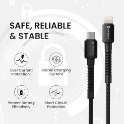 Portronics Konnect X 27W Type C to 8 Pin Fast Charging Strong Braided Cable, Metal Heads, 1M Length, Supports all 8 Pin & Lightning Devices (Black) Portronics Konnect X 27W Type C to 8 Pin Fast Charging Strong Braided Cable, Metal Heads, 1M Length, Supports all 8 Pin & Lightning Devices (Black)