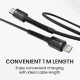Portronics Konnect X 27W Type C to 8 Pin Fast Charging Strong Braided Cable, Metal Heads, 1M Length, Supports all 8 Pin & Lightning Devices (Black)