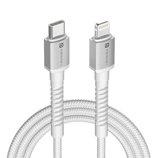 Portronics Konnect X Type C to 8-Pin 27W Fast Charging Cable, Premium TPE Material, Support to all Lightning Devices 2M Length(White)